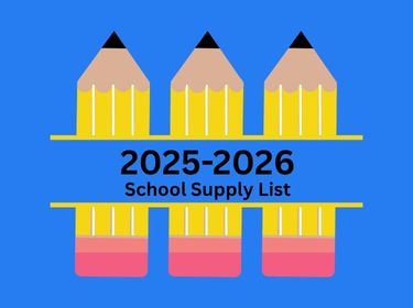  Blue background with 3 pencils standing on their erasers with text 2025-2026 School Supply Lists 